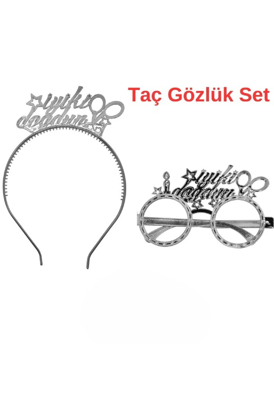 Gümüş İyiki Doğdun Tac Gözlük Seti İyiki Doğdun Parti Aksesuar Taç Gözlük gorsel 4