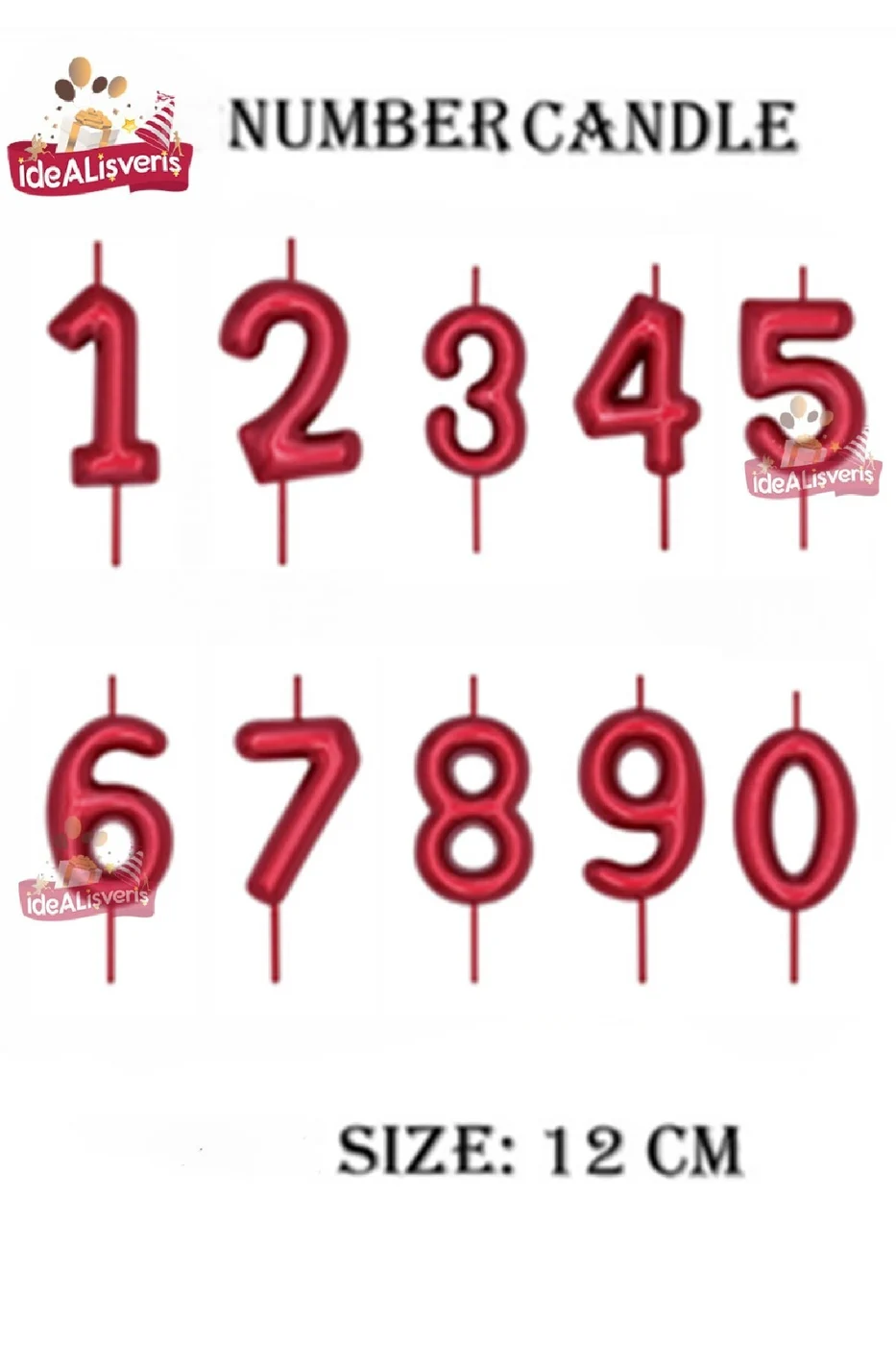 12 cm Kırmızı Pasta Üstü Rakam Mum