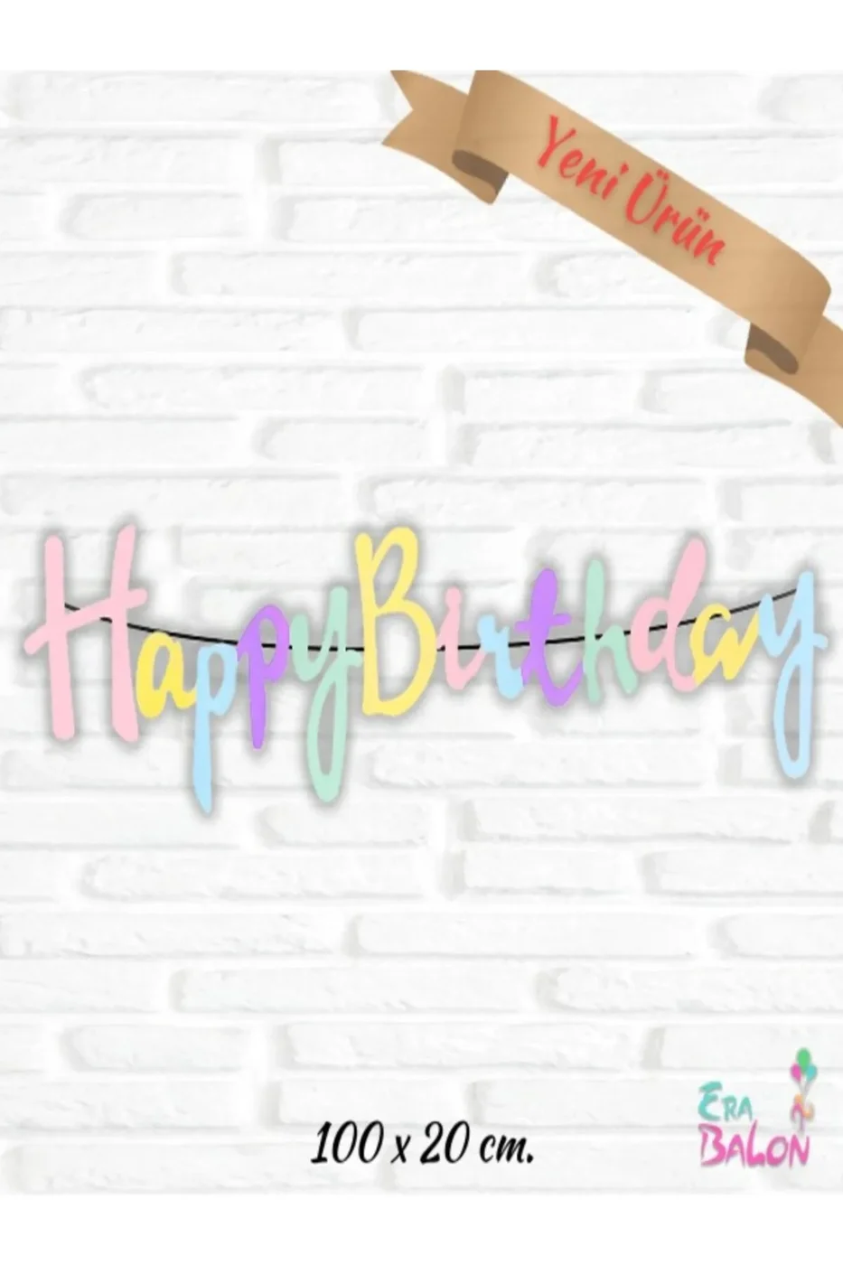 Makaron Renkli Happy Birthday Banner Kaligrafi gorsel 4