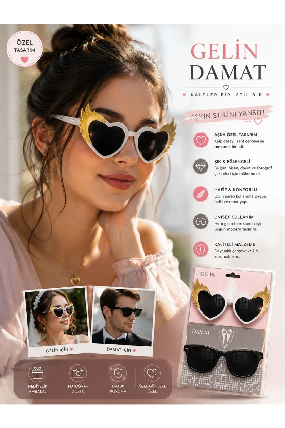 Wedding Mood Premium Düğün Gözlük Seti Düğün, Nişan, Bekarlığa Veda Fotoğraf Aksesuarı gorsel 5