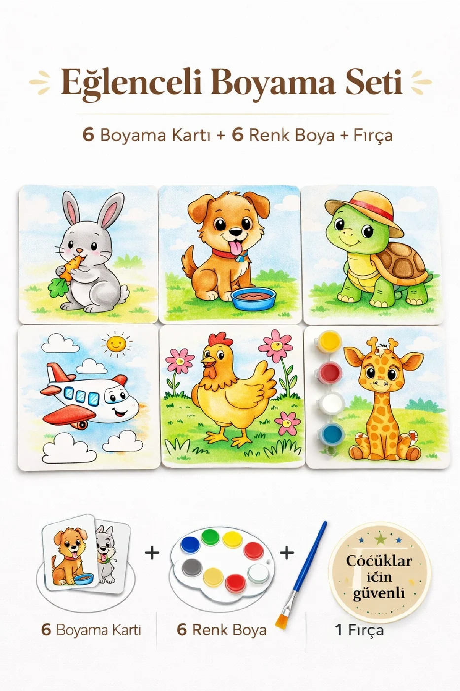 Boyama Kitabı Seti Değil! 6 Parça Kartlı Boyama Seti (Fırça + Boya Dahil) | Çocuk Aktivite Seti gorsel 5