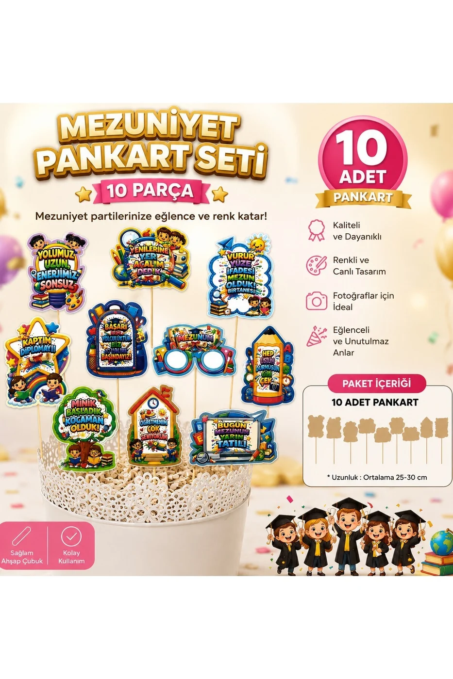 Mezuniyet Pankart Seti 10’lu Mezuniyet Hatıra Seti Fotoğraf Çekim ve Parti Aksesuarları gorsel 2