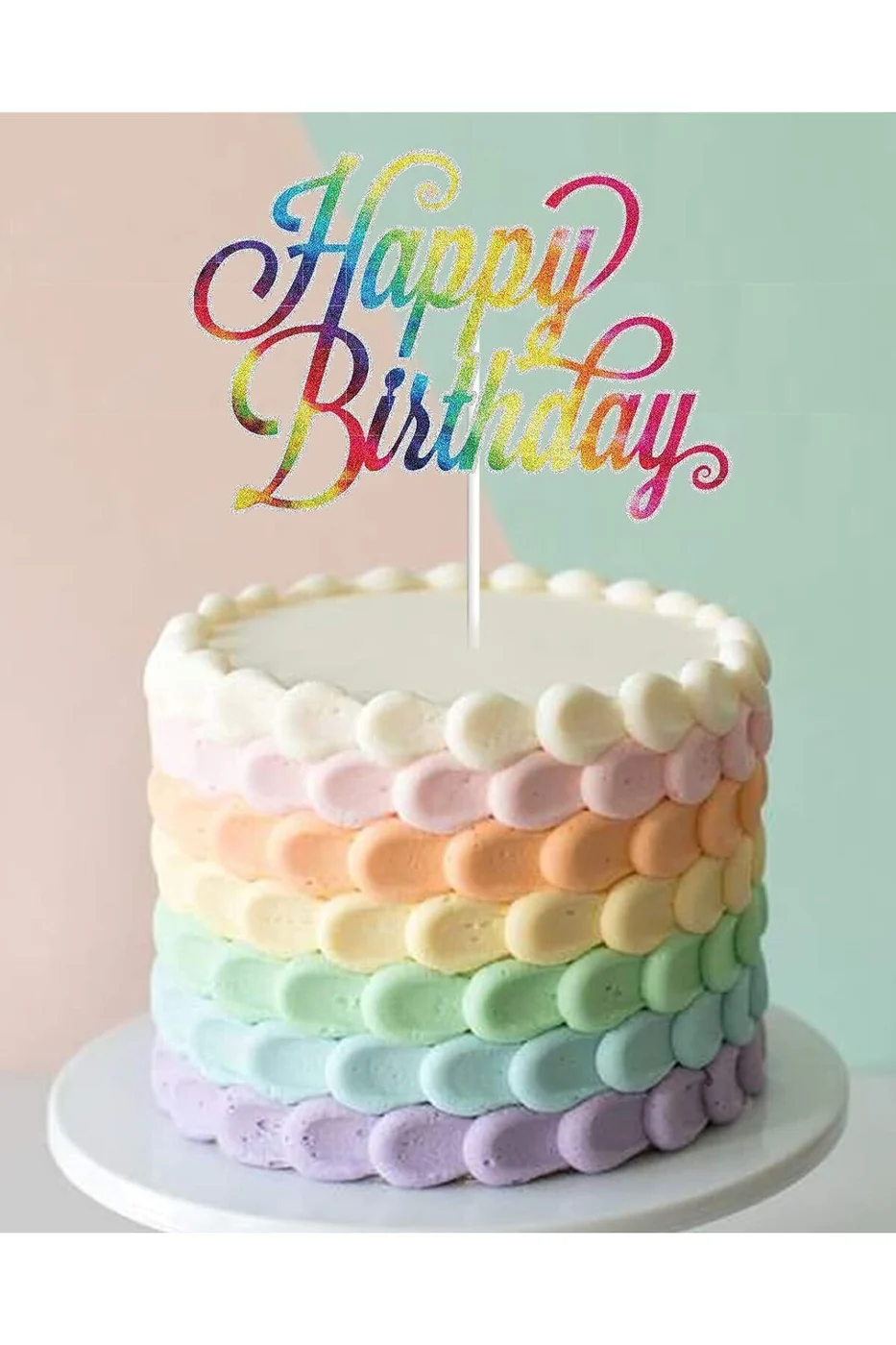 Gökkuşağı Pasta Üzeri Süsleme Happy Birthday Yazılı Flama Gökkuşağı gorsel 7