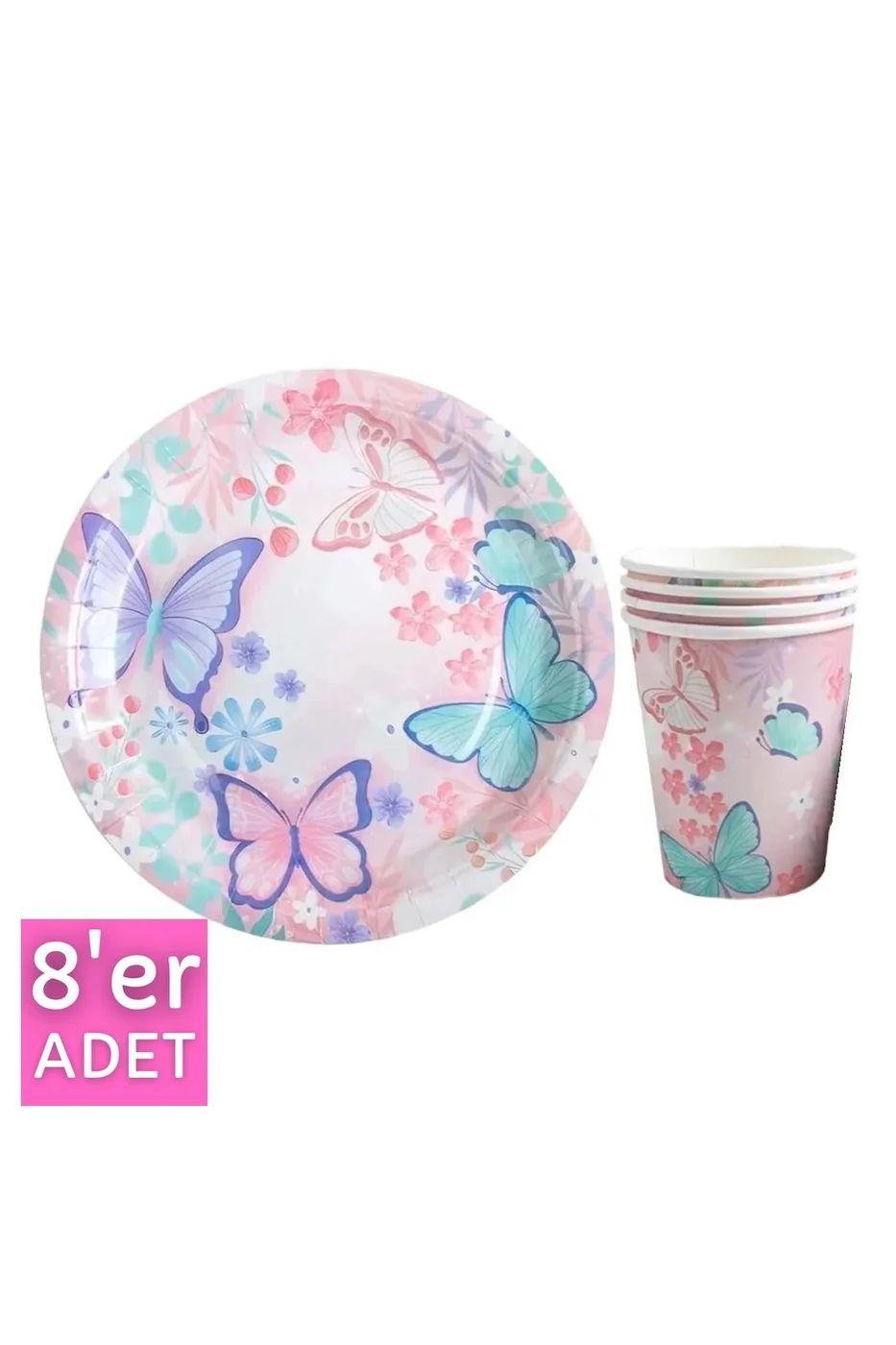 Kelebek Model Tabak Bardak Seti 8 Lİ gorsel 5