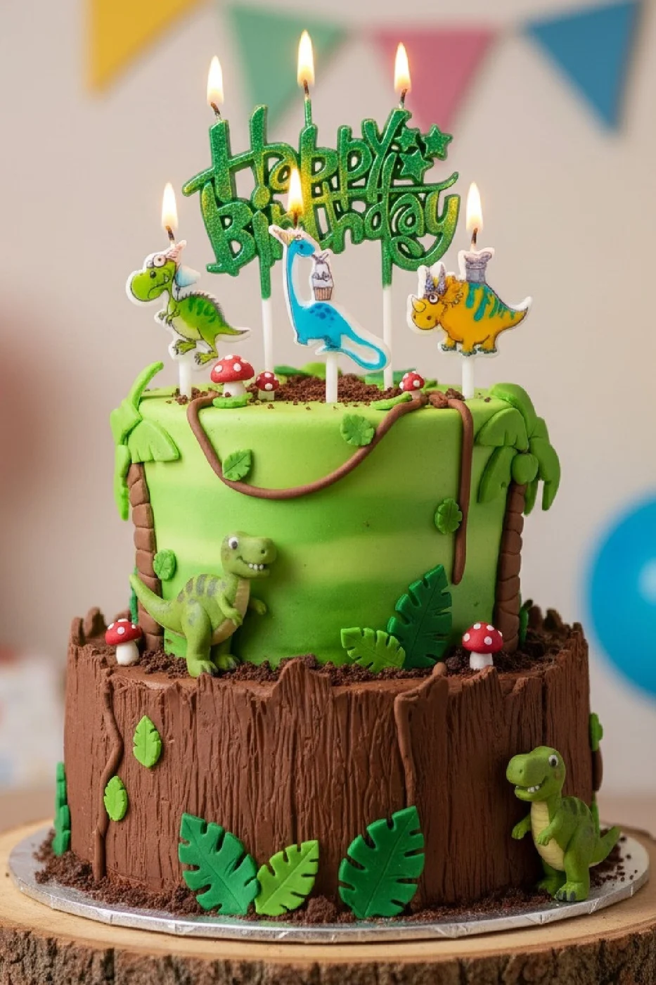 DİNAZOR HAPPY BİRTHDAY 4 LÜ DOĞUM GÜNÜ PARTİ SETİ SÜSÜ MUMU