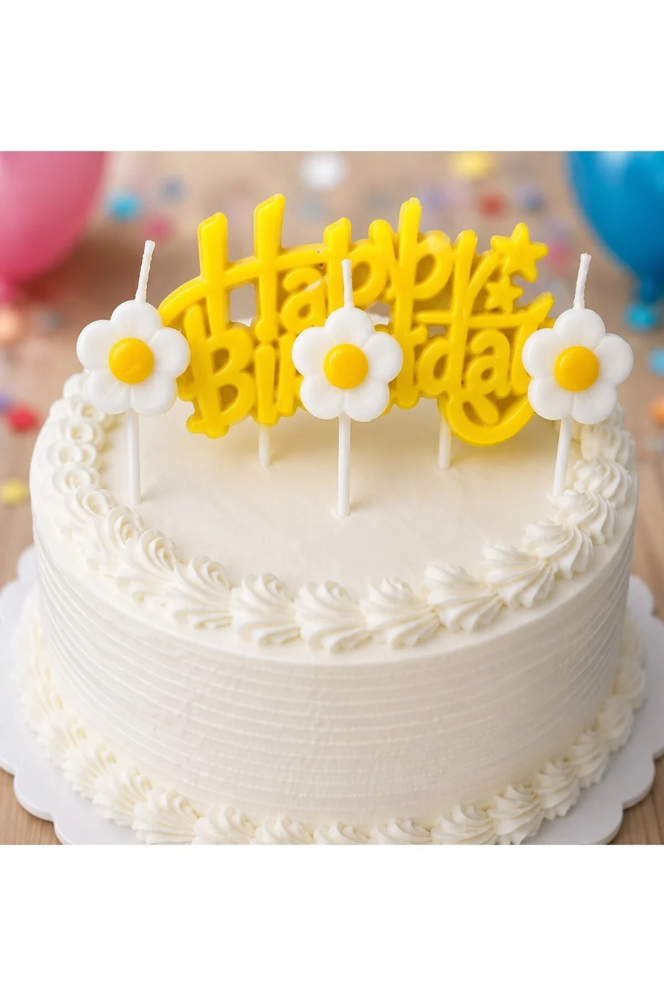 🌼 Premium Papatya Happy Birthday Pasta Mum Seti – 4 Parça gorsel 2