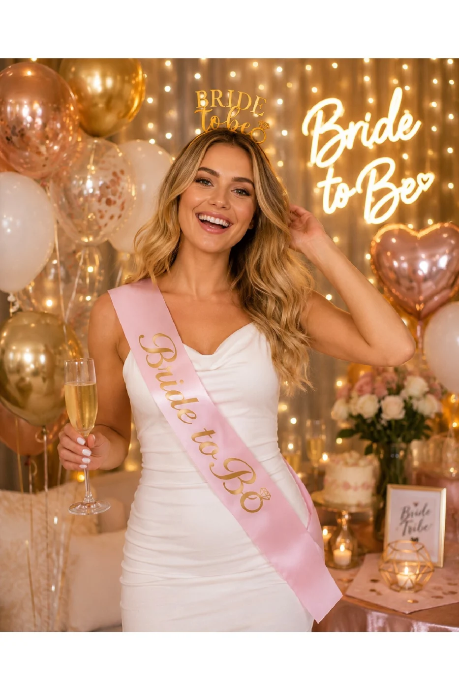 Bride To Be Taç ve Pembe Kuşak Seti - Bekarlığa Veda Gelin Aksesuarı - Bridal Shower Parti Seti gorsel 2