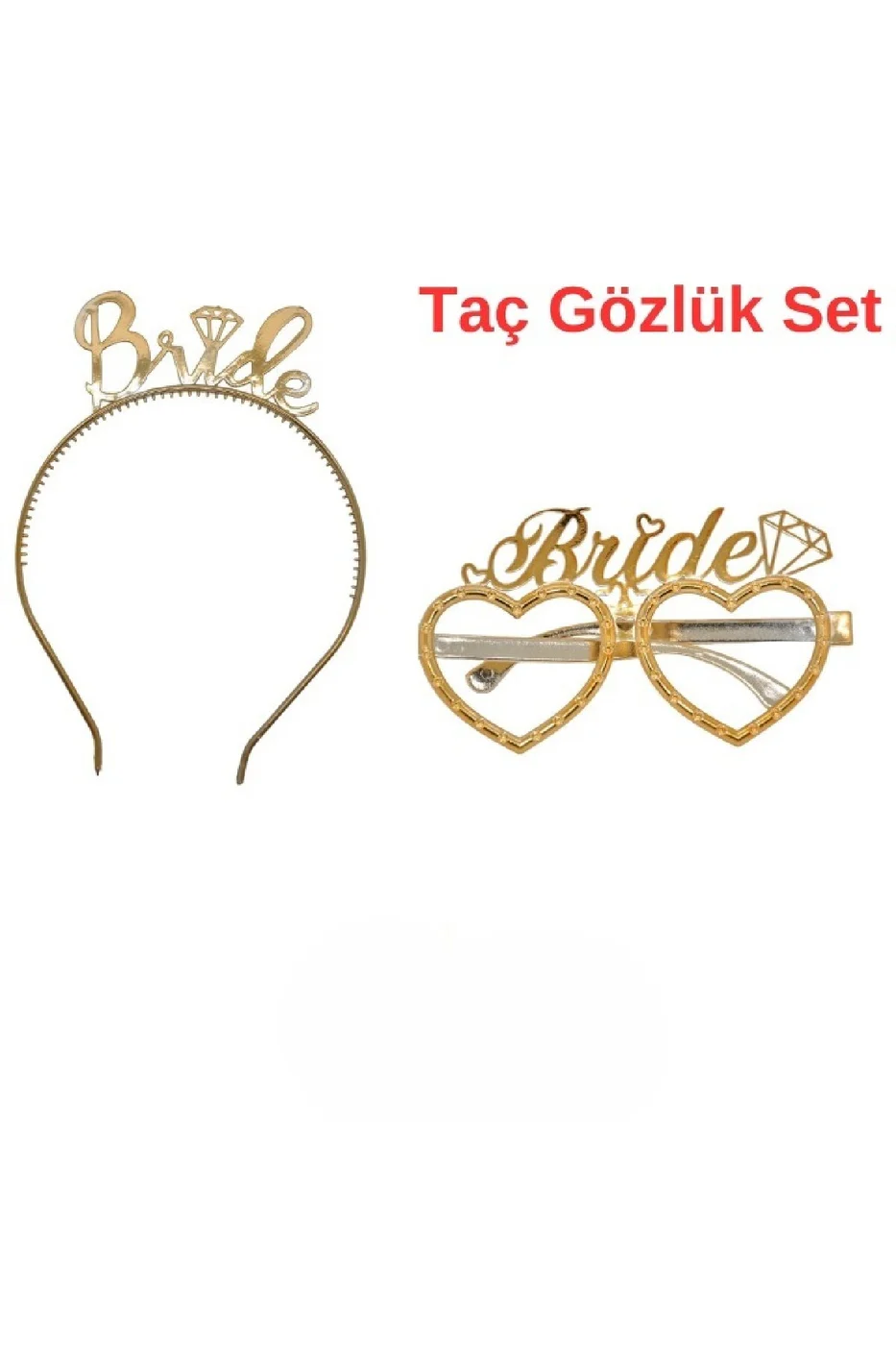 Gold Bride Tac Gözlük Seti Bride Parti Aksesuar Taç Gözlük gorsel 4