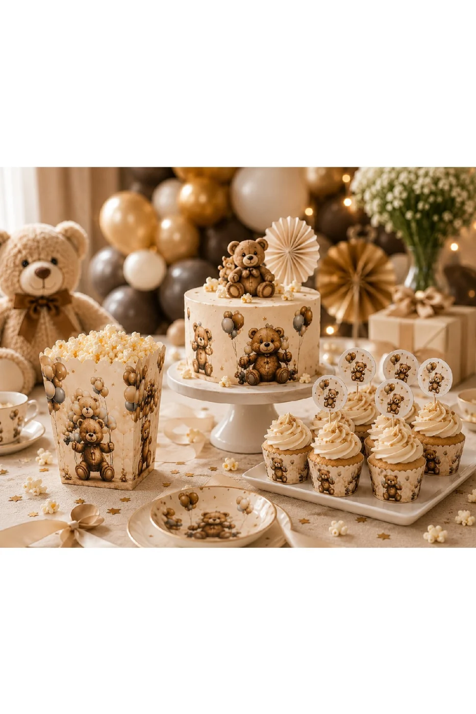 Ayıcık Temalı Mısır Kutusu 8 Adet | Teddy Bear Popcorn Kutusu | Doğum Günü Baby Shower Parti Sunum Kutusu gorsel 7