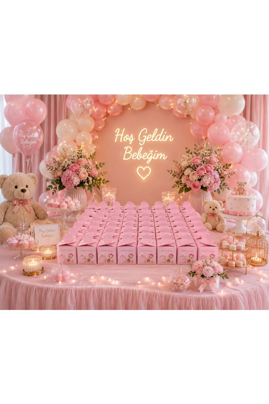 25 Adet Hoş Geldin Bebeğim Lokum Kutusu | Baby Shower Pembe Hediyelik Şeker Kutusu | Premium Karton gorsel 7