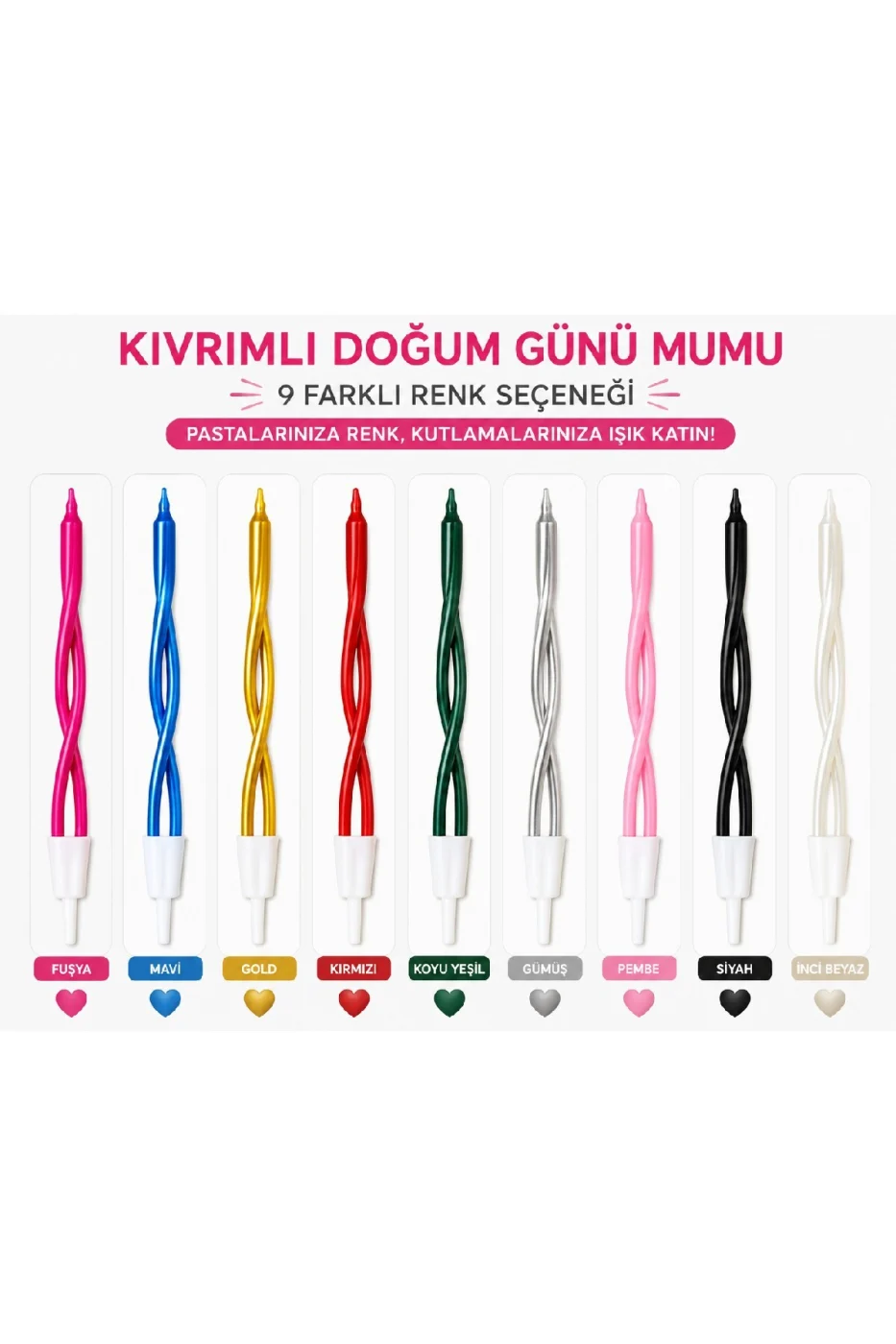 ⭐ Fuşya Kıvrımlı Doğum Günü Mumu 6 Adet – Pasta Süsleme Mum Seti gorsel 6