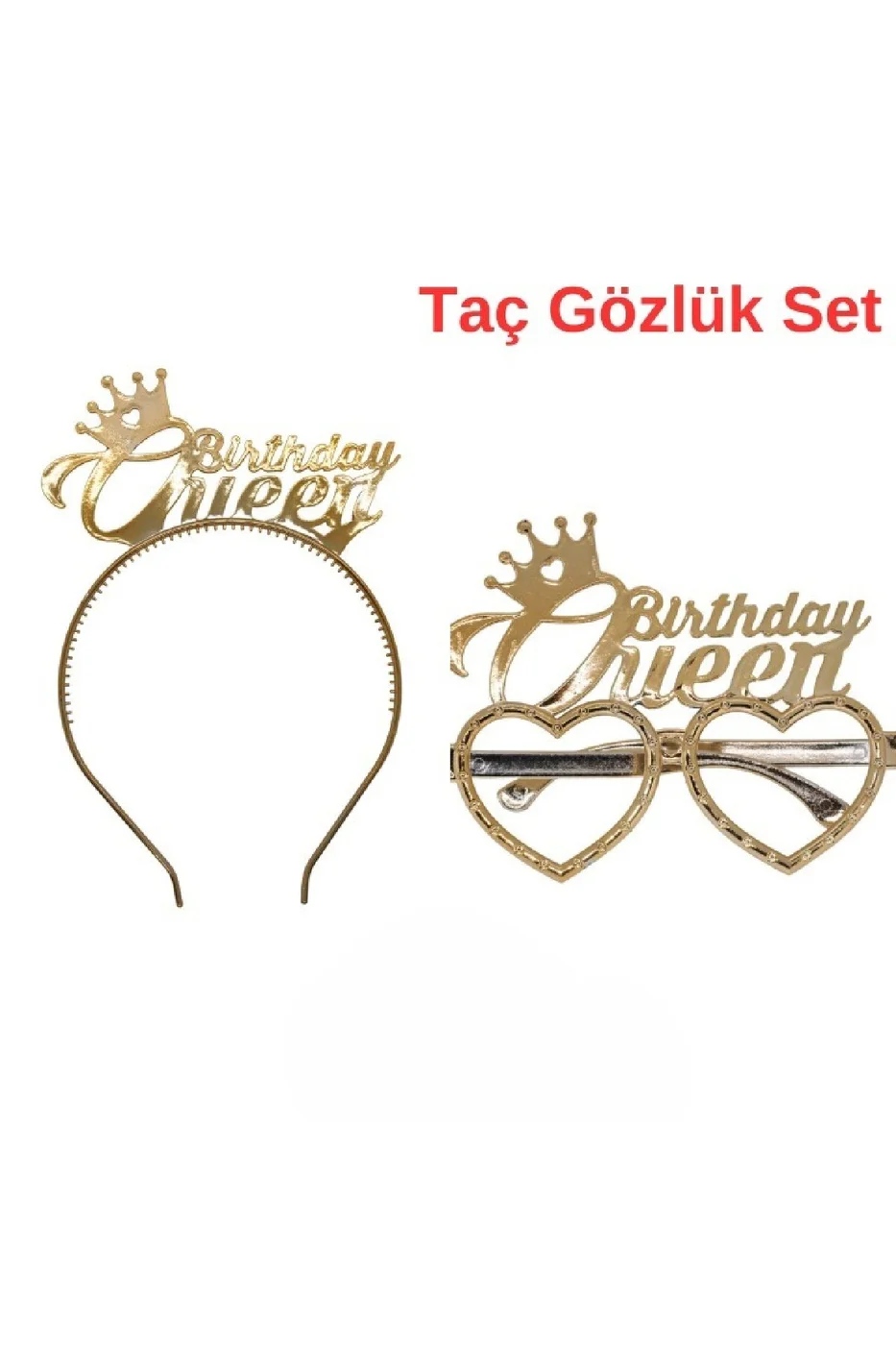 Gold Brithday Queen Tac Gözlük Seti Brithday Queen Parti Aksesuar Taç Gözlük