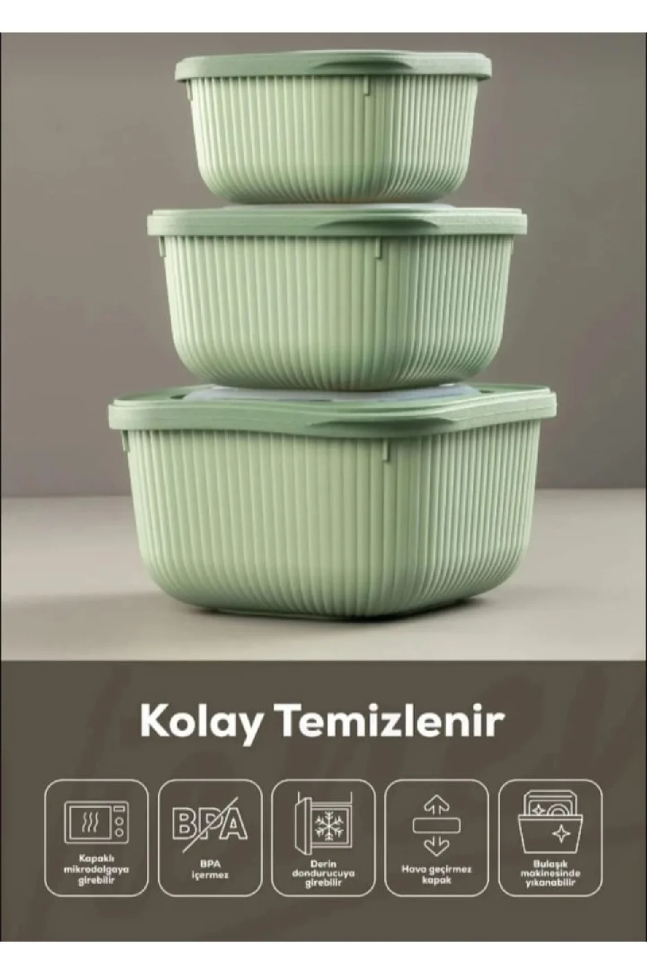 3'LÜ LİNE KARE SLİKON KAPAK HAVA ALMAZ MİKRODALGA VE BUZLUK SAKLAMA KABI SETİ gorsel 8