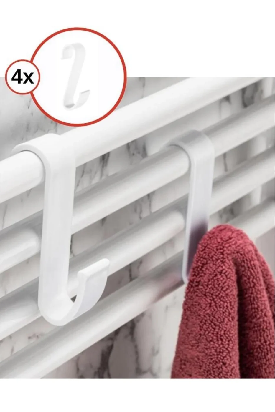 Beyaz 4 Adet Havlupan Duşakabin Askısı, Petek Banyo Mutfak Kancalı Havlu Bornoz Askısı 4’lü Set gorsel 5
