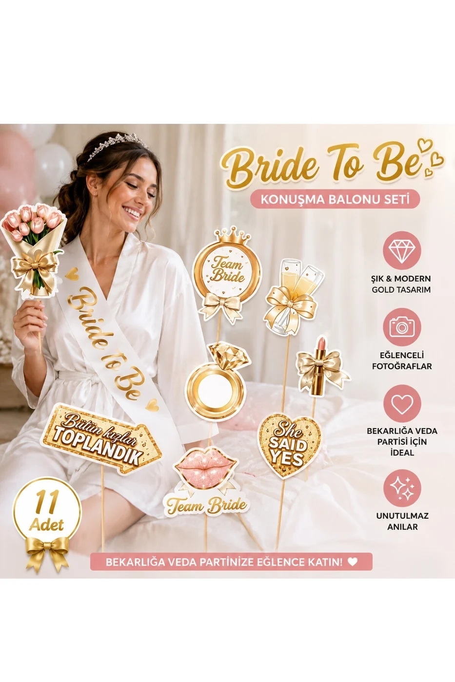 Bride To Be Konuşma Balonu Seti 11 Parça | Bekarlığa Veda Parti Fotoğraf Çekim Aksesuarı | Team Bride Photo Booth gorsel 3