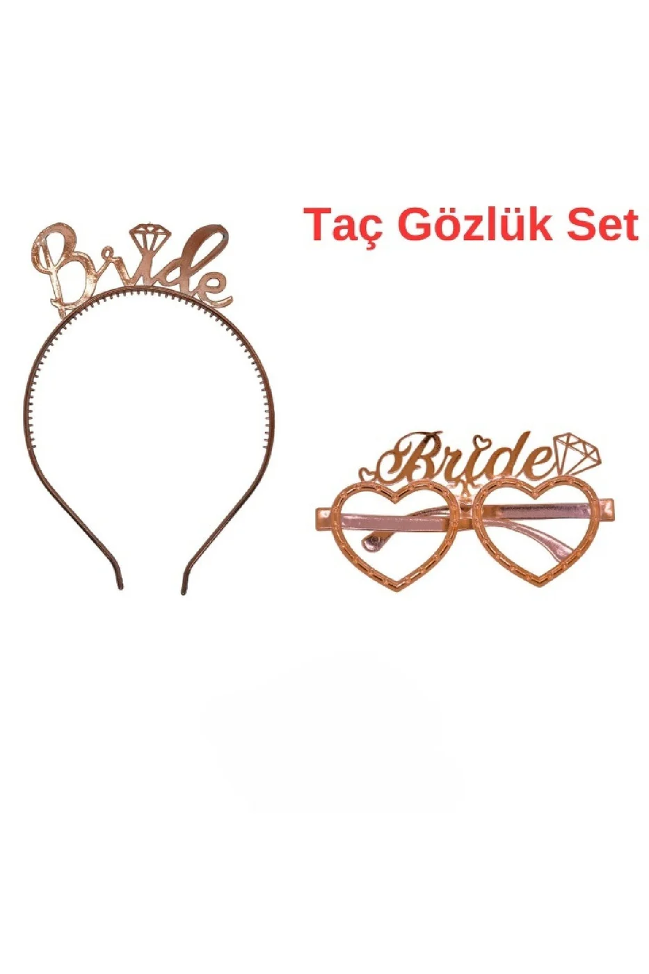 RoseGold Bride Tac Gözlük Seti Bride Parti Aksesuar Taç Gözlük gorsel 4