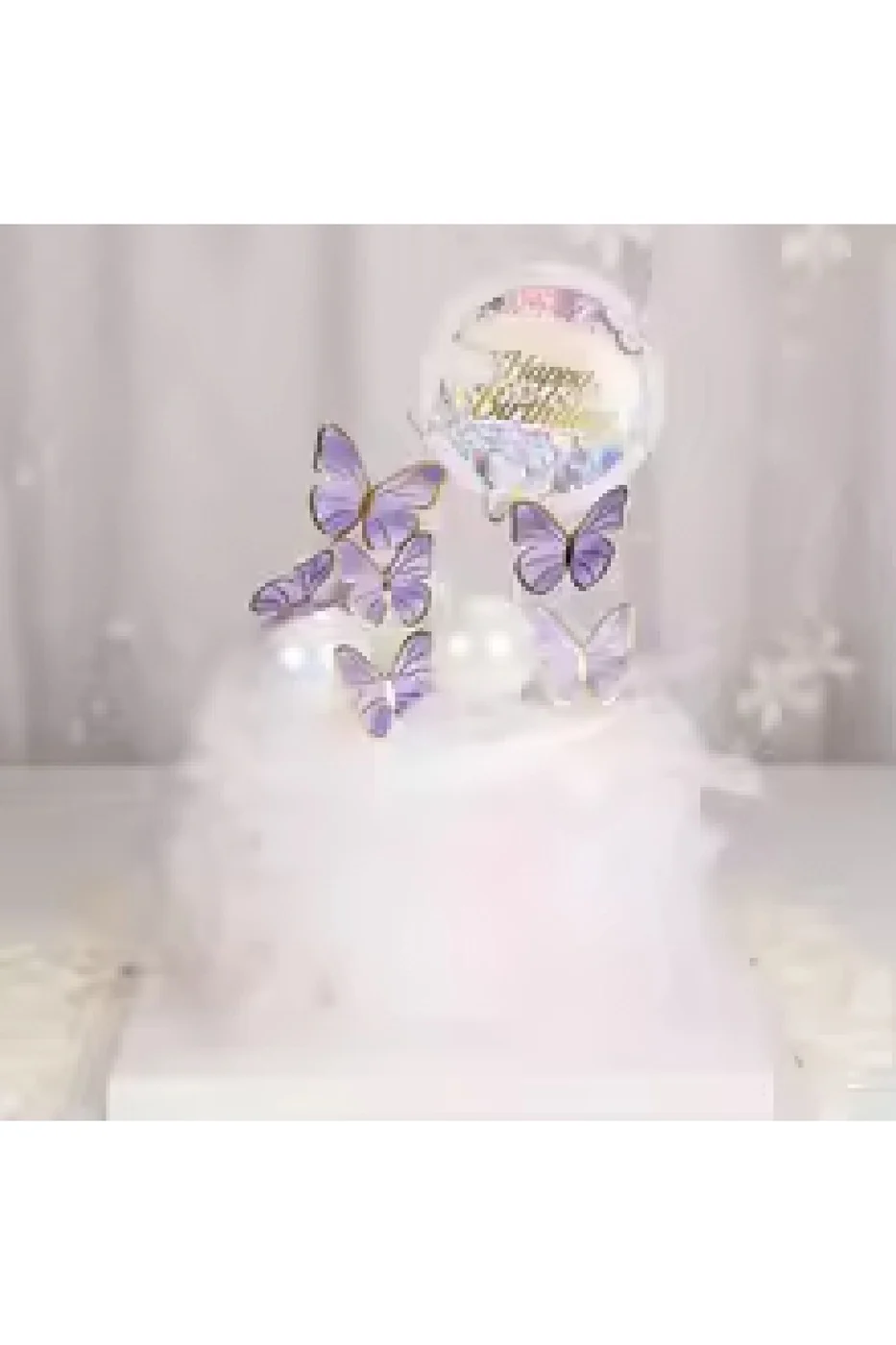 Pembe Happy Birthday Yuvarlak Kelebek Pasta Topper Kelebekler Dekorasyon Malzemeleri Pasta Süsü gorsel 7