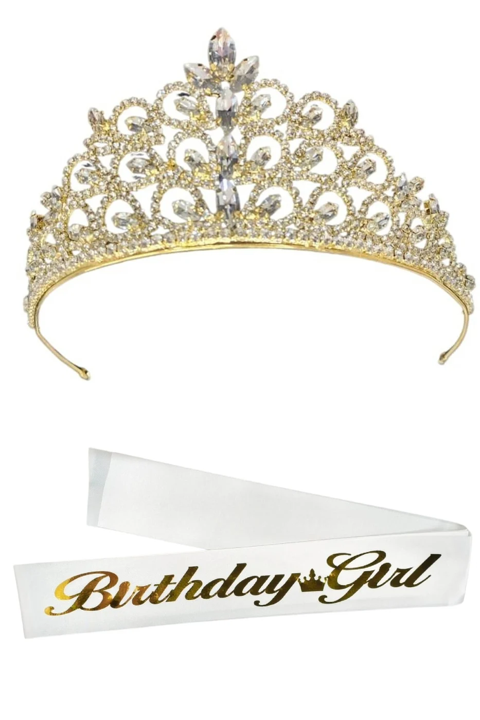METAL YARIM TUR TACI DESENLİ GOLD VE BİRTHDAY GİRL KUŞAK SETİ – GOLD PARILTILI DOĞUM GÜNÜ AKSESUARI gorsel 2