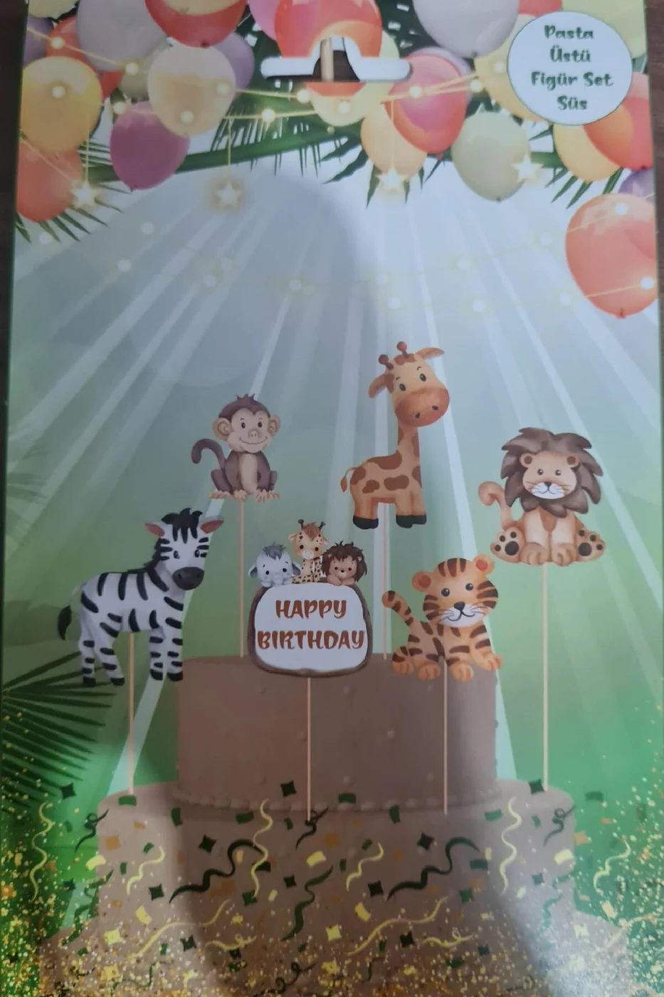 6 adet, Safari Temalı Doğum Günü Pasta Süsü Safari Baby Animal Pasta Süsü gorsel 7