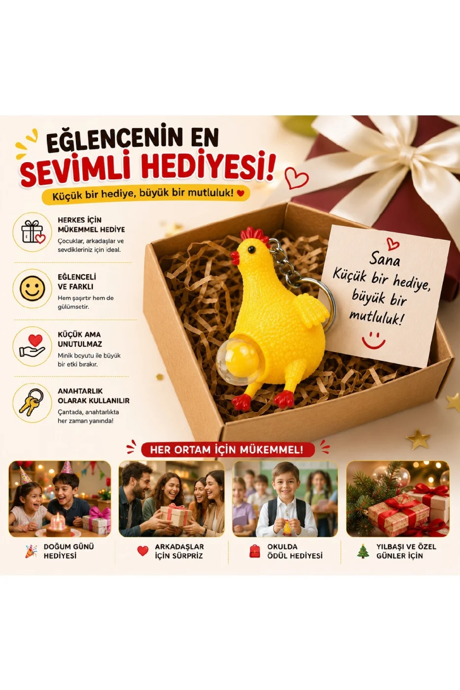 Yumurtlayan Tavuk Anahtarlık Sıkmalı Stres Oyuncağı Squishy Komik Hediyelik Oyuncak gorsel 7