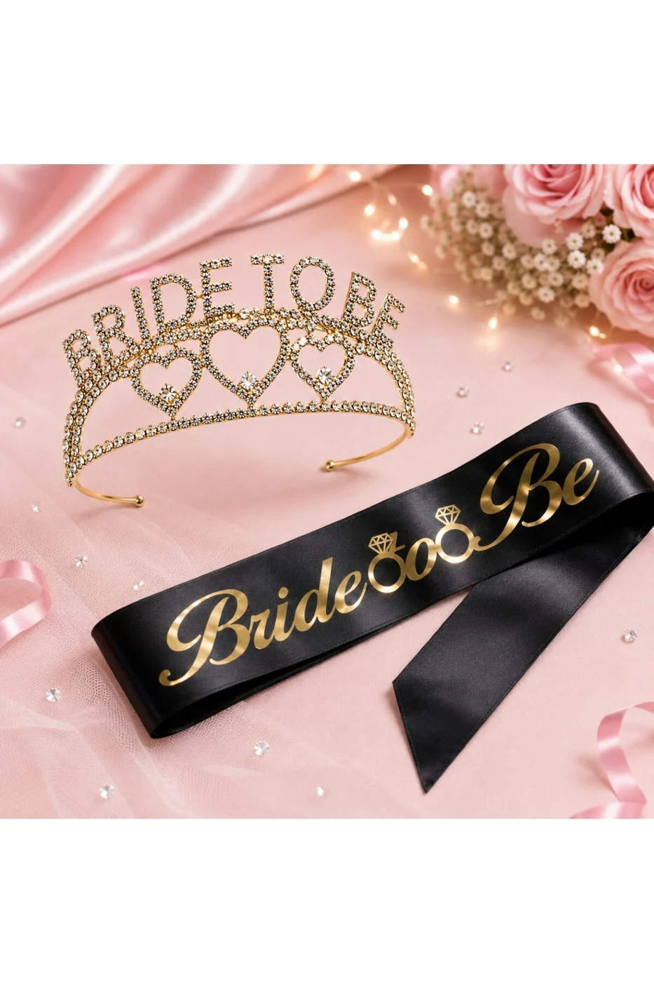 Gold Bride To Be Taç ve Kuşak Seti Bekarlığa Veda Partisi Gelin Tacı Kuşağı gorsel 4