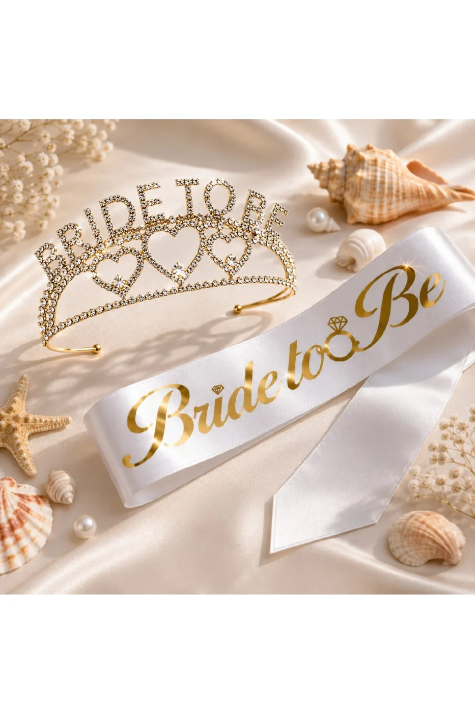 Gold Bride To Be Taç ve Kuşak Seti Bekarlığa Veda Partisi Gelin Tacı Kuşağı