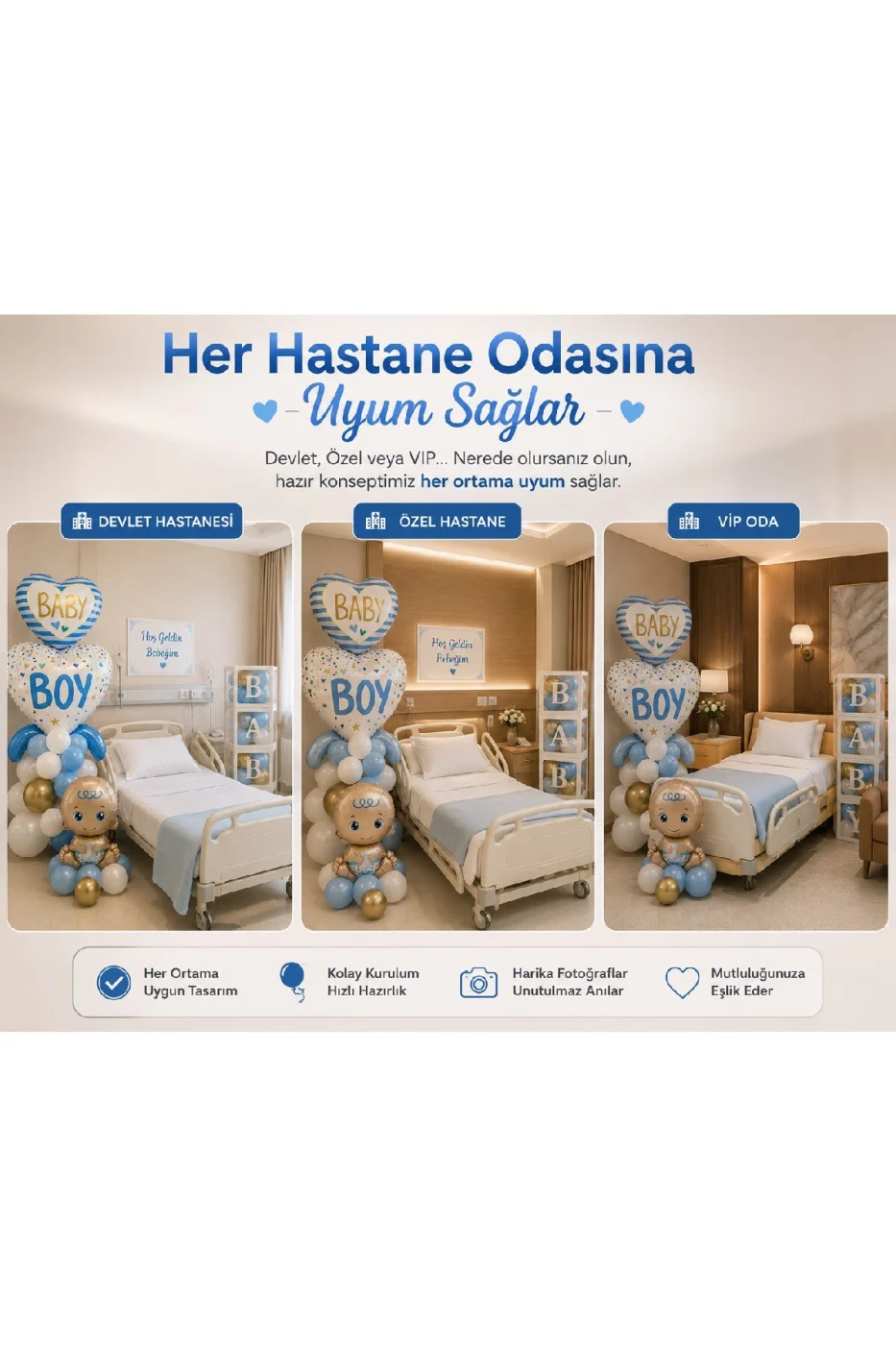 Hoş Geldin Bebek Hastane Odası Süsleme Seti | Erkek & Kız Bebek Dekorasyon Seti | BABY Kutu Seti, Baby Boy/Girl Balon, Bebek Folyo, Balon Zinciri | Premium Fotoğraf Çekim Konsepti gorsel 8