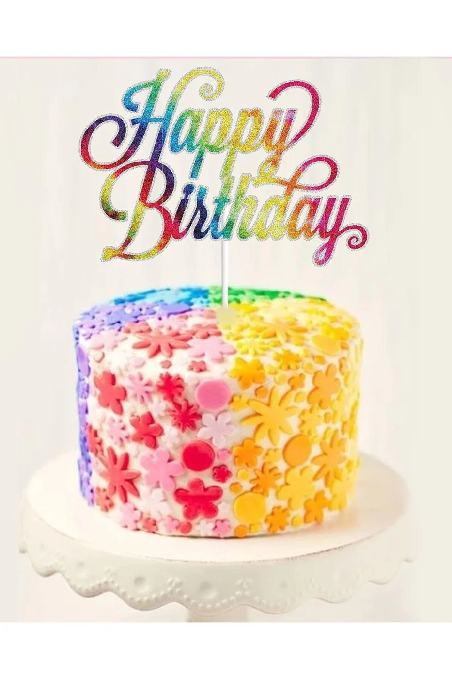 Gökkuşağı Pasta Üzeri Süsleme Happy Birthday Yazılı Flama Gökkuşağı gorsel 8