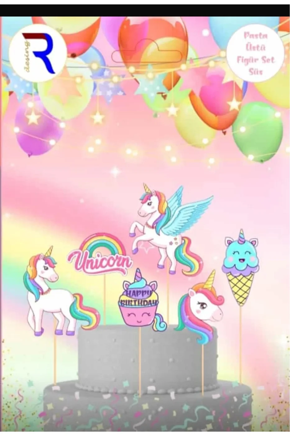 6 adet, Unicorn Temalı Doğum Günü Pasta Süsü Unicorn Baby Pasta Süsü gorsel 3