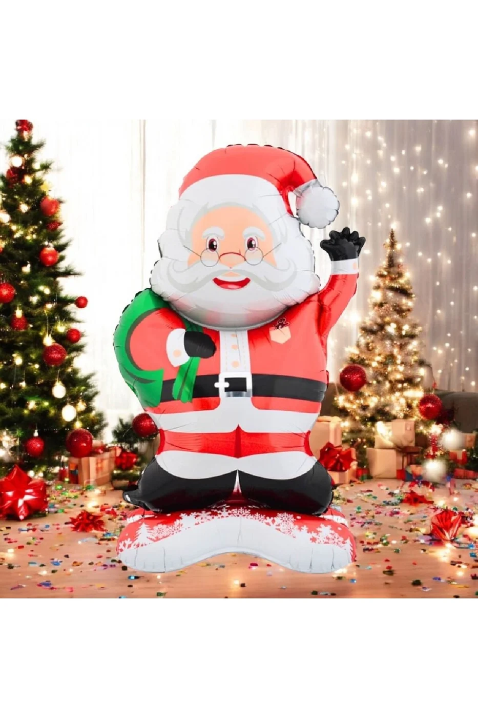 Ayaklı Gözlüklü Noel Baba Folyo Balon Yılbaşı Folyo Balon Süsü gorsel 3