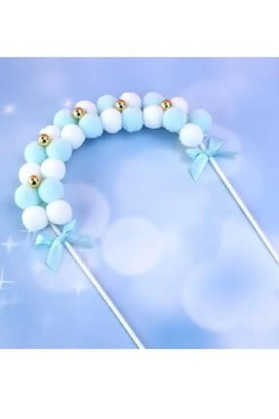 Pasta Kek Dekorasyon Mavi Beyaz Tüy Topu Kemer Balon Kek Toppers Doğum Günü Partisi Dekor Süsü