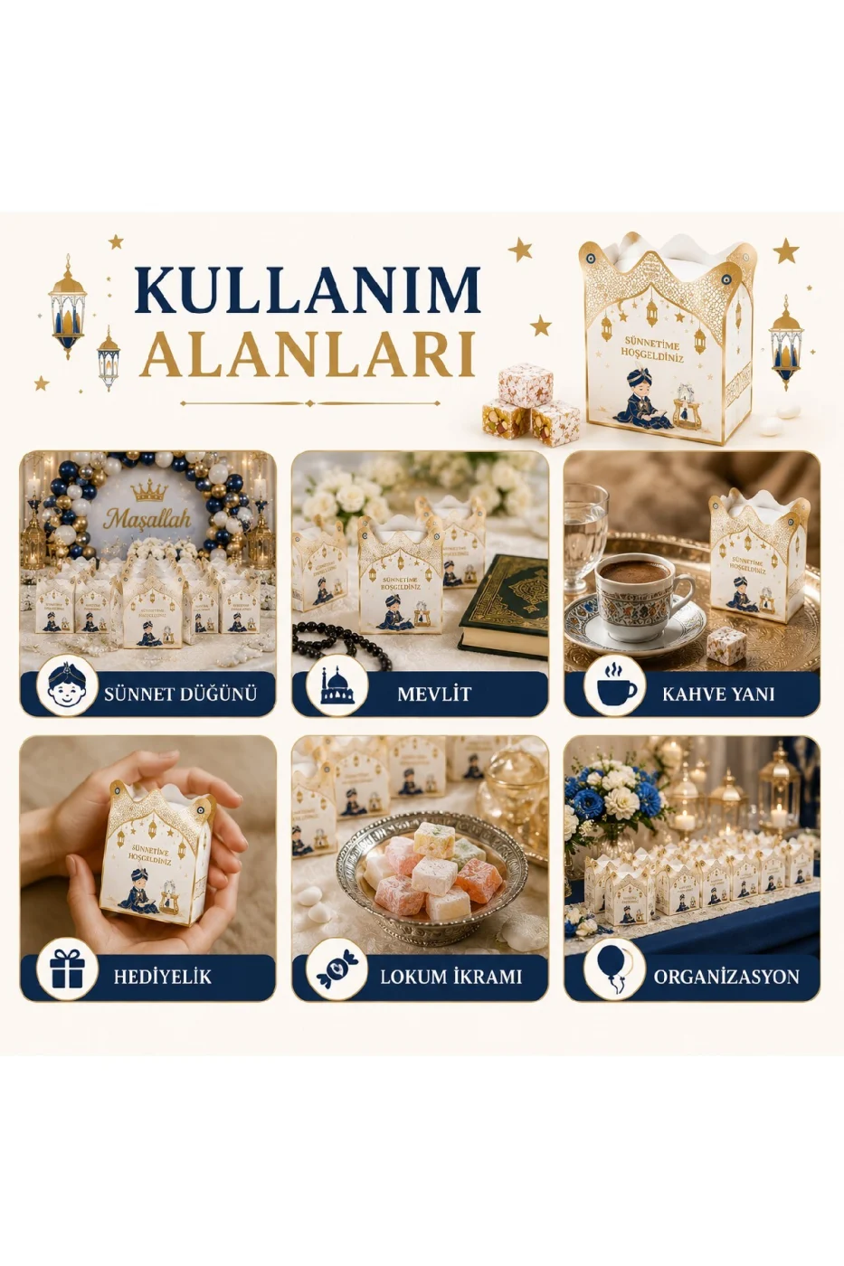 25 Adet Sünnet Lokum Kutusu | Sünnet Hediyeliği Şeker Kutusu | Premium Karton Organizasyon Kutusu gorsel 3