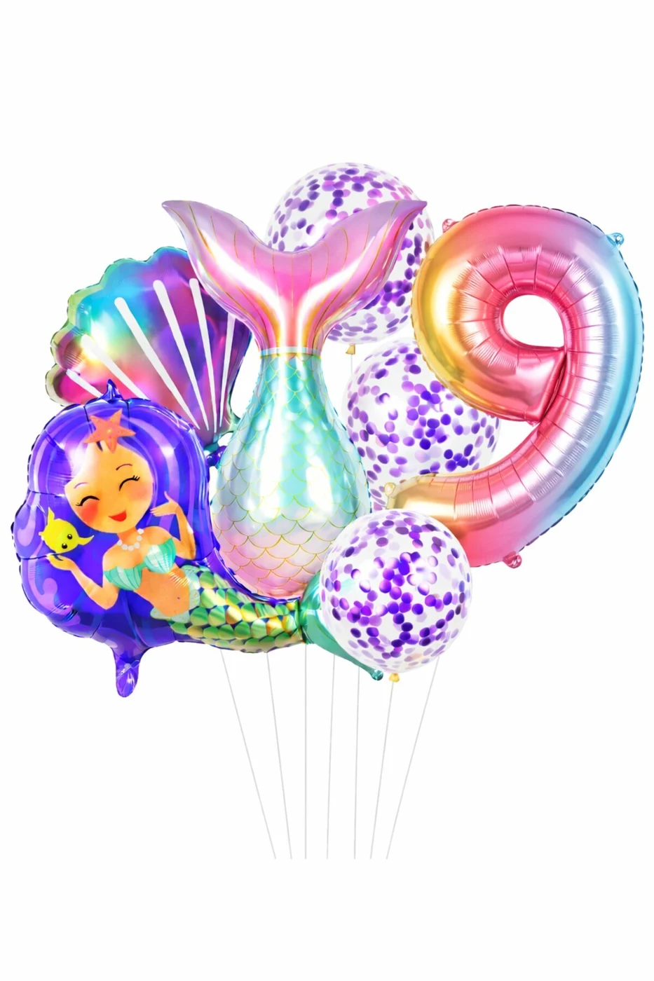Deniz Kızı Kuyruğu Deniz Kabuğu Temalı Doğum Günü Balon Seti Konfeti Balon Parti Süsleri