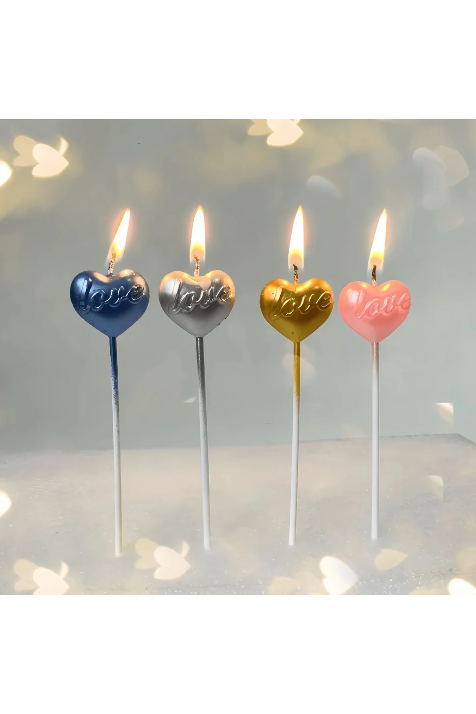 DOĞUM GÜNÜ MUMLAR 4 LÜ ÇUBUKLU LOVE KALP RENKLİ MUM AŞK ŞEKİLLİ MUMLAR