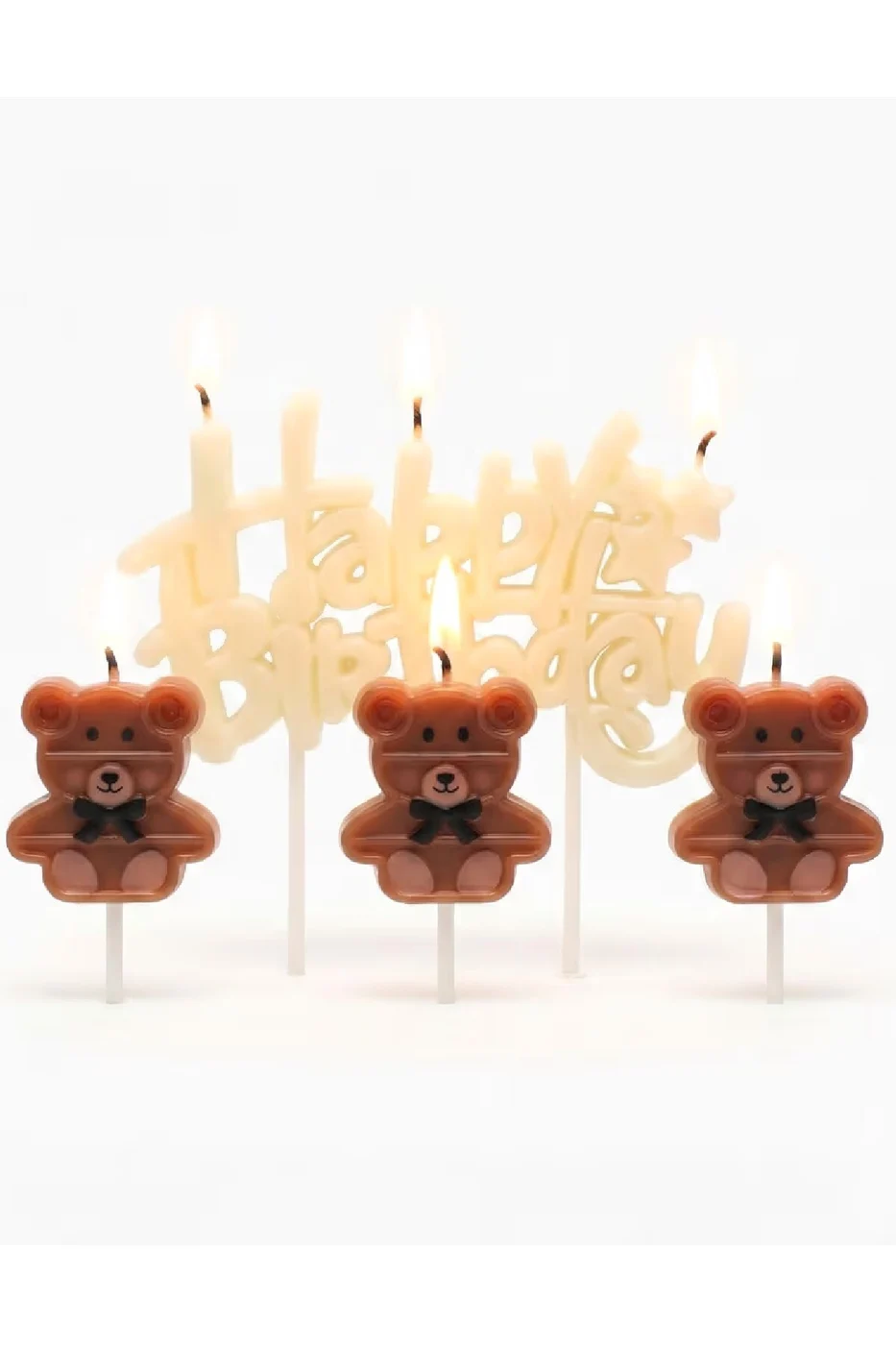 SEVİMLİ AYI HAPPY BİRTHDAY 4 LÜ DOĞUM GÜNÜ PARTİ SETİ SÜSÜ MUMU gorsel 6