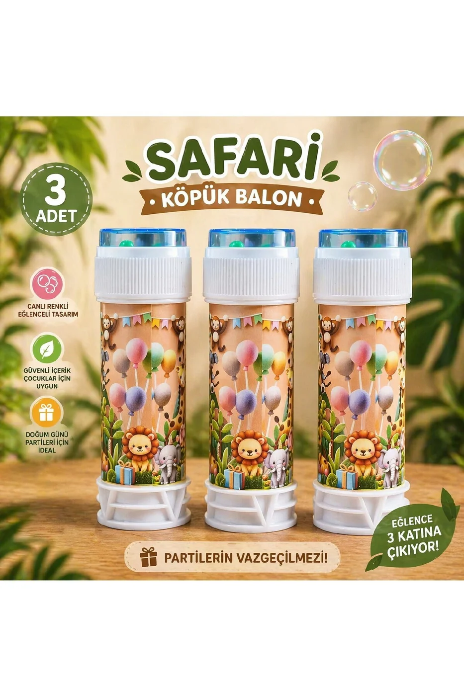 Safari Temalı Happy Birthday Köpük Balon Seti 3’lü 5’li 10’lu Doğum Günü Parti Dağıtmalık Köpük gorsel 3