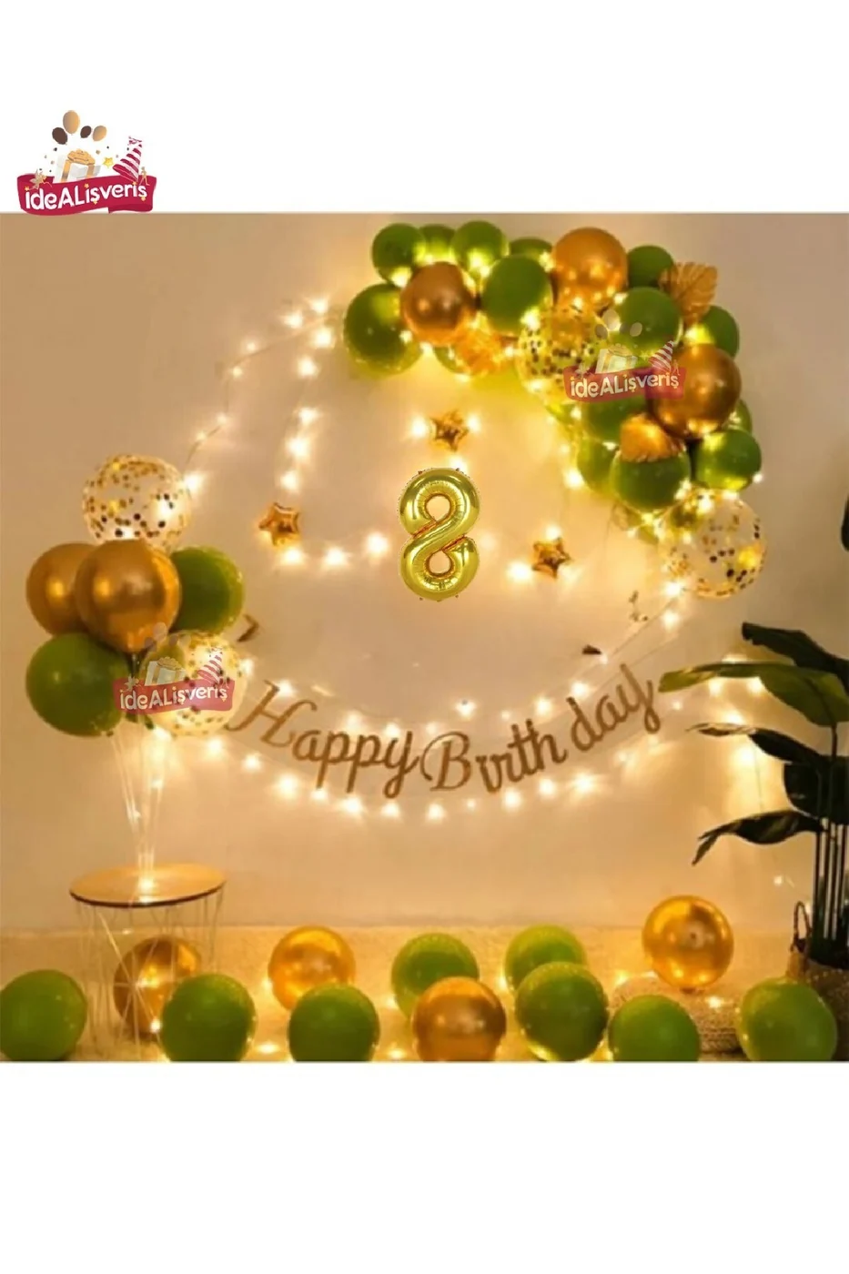 Led Işıklı Gold Küfyeşili Balon Kemer Kiti Doğum Günü Parti Seti Süsü gorsel 3