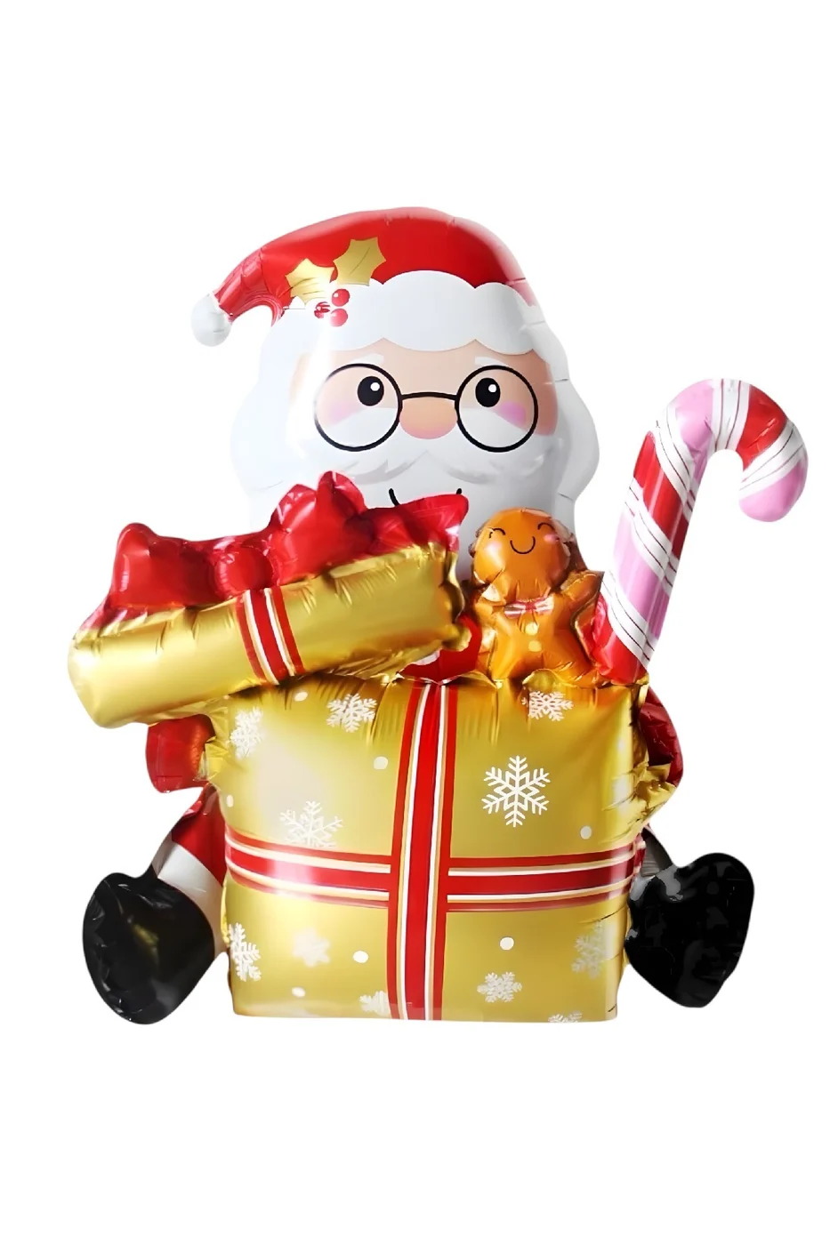 Oturan Gold Hediye Kutulu Noel Baba Yılbaşı Folyo Balon Süsü