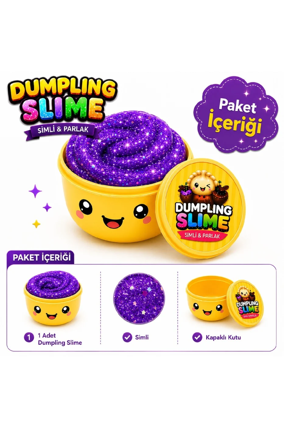 Çin MantısıSlime Simli Oyun Hamuru Tekli | Glitter Slime | Esnek Yumuşak Doku | Kapaklı Kutu | 6 Renk Seçeneği gorsel 2