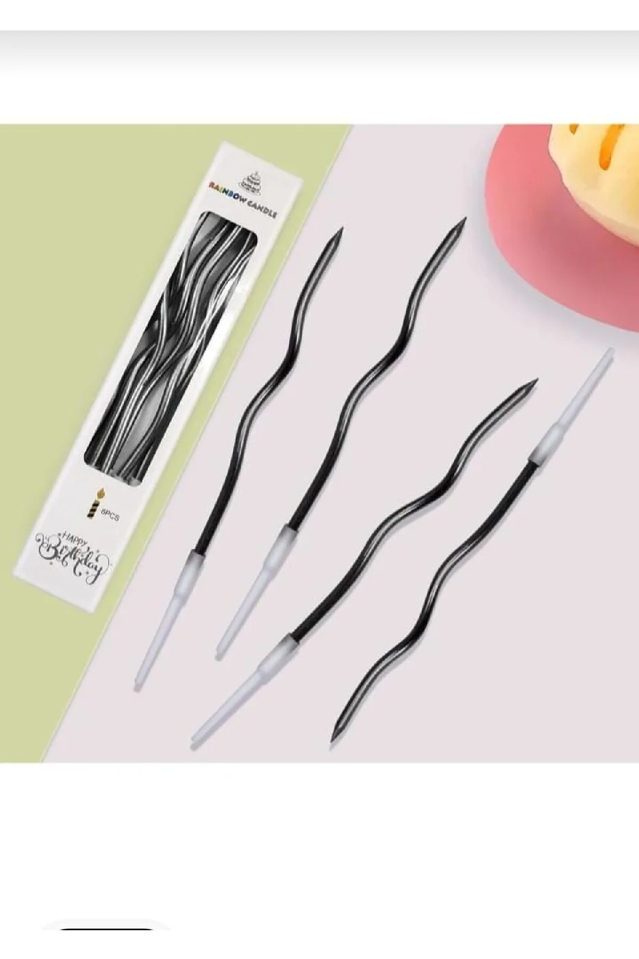 6'LI KIVRIMLI SİYAH MUM 15cm,SPİRAL MUM,KIVRIK MUM gorsel 5