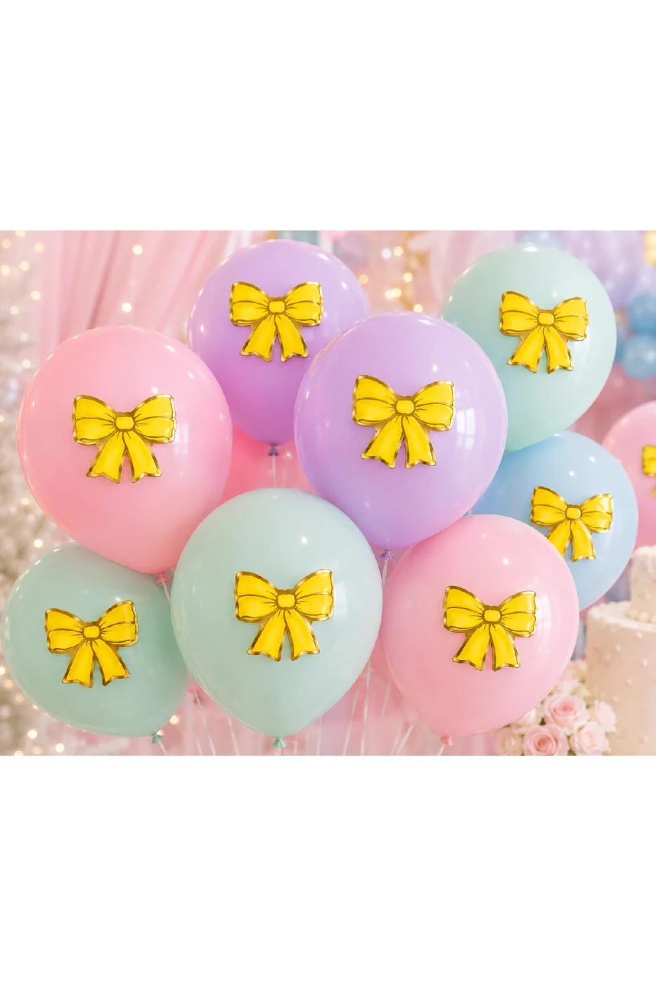 Renk Seçenekli Fiyonk Balon ve Pasta Dekor Fiyonk Seti 12 Adet Büyük & Küçük Boy Parti Süsü Baby Shower Doğum Günü Seti Süsü