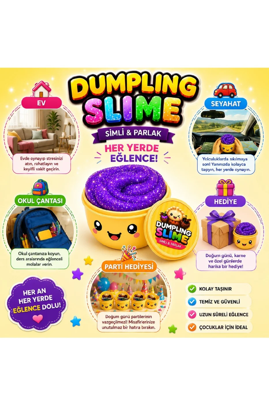 Çin MantısıSlime Simli Oyun Hamuru Tekli | Glitter Slime | Esnek Yumuşak Doku | Kapaklı Kutu | 6 Renk Seçeneği gorsel 8
