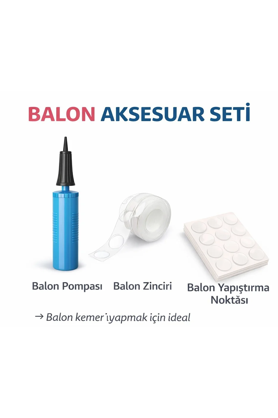 Balon Aksesuar Seti 3’lü – Balon Pompası + Balon Zinciri + Balon Yapıştırma Noktası