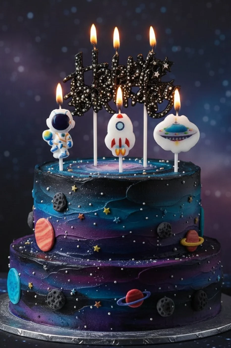 UZAY HAPPY BİRTHDAY 4 LÜ DOĞUM GÜNÜ PARTİ SETİ SÜSÜ MUMU gorsel 5