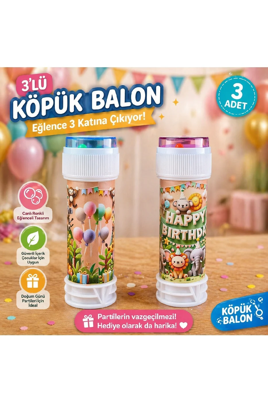 Safari Temalı Happy Birthday Köpük Balon Seti 3’lü 5’li 10’lu Doğum Günü Parti Dağıtmalık Köpük gorsel 4