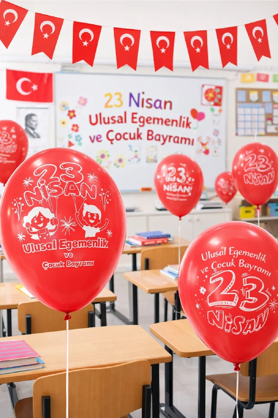 👉 (50 Adet) 23 Nisan Temalı Baskılı Kırmızı Balon – Ulusal Egemenlik ve Çocuk Bayramı gorsel 2