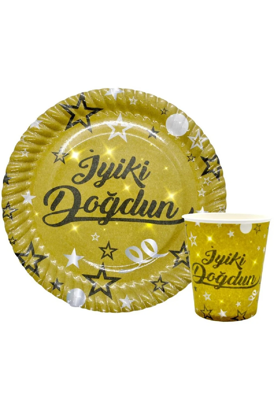 8 Lİ İYİKİ DOĞDUN GOLD TABAK BARDAK SET