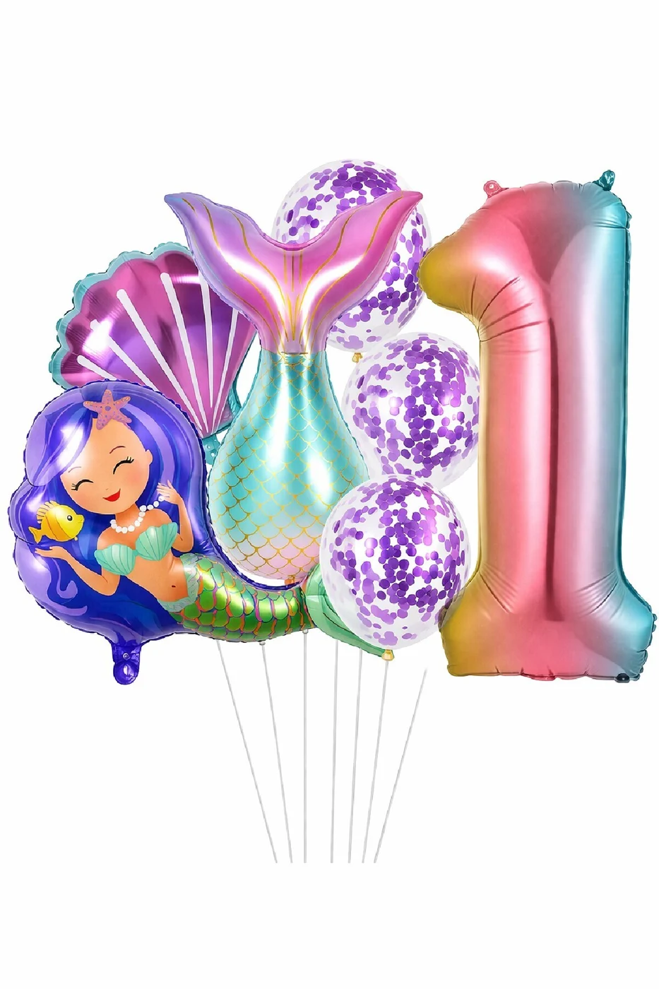 Deniz Kızı Kuyruğu Deniz Kabuğu Temalı Doğum Günü Balon Seti Konfeti Balon Parti Süsleri