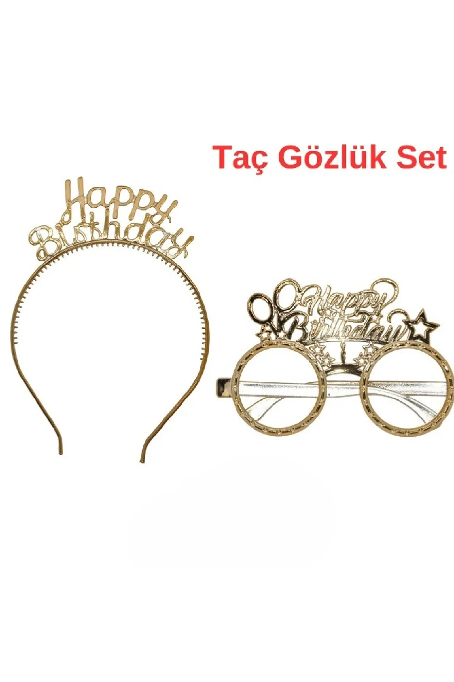 Gold Happy Birthday Tac Gözlük Seti Happy Birthday Parti Aksesuar Taç Gözlük gorsel 4