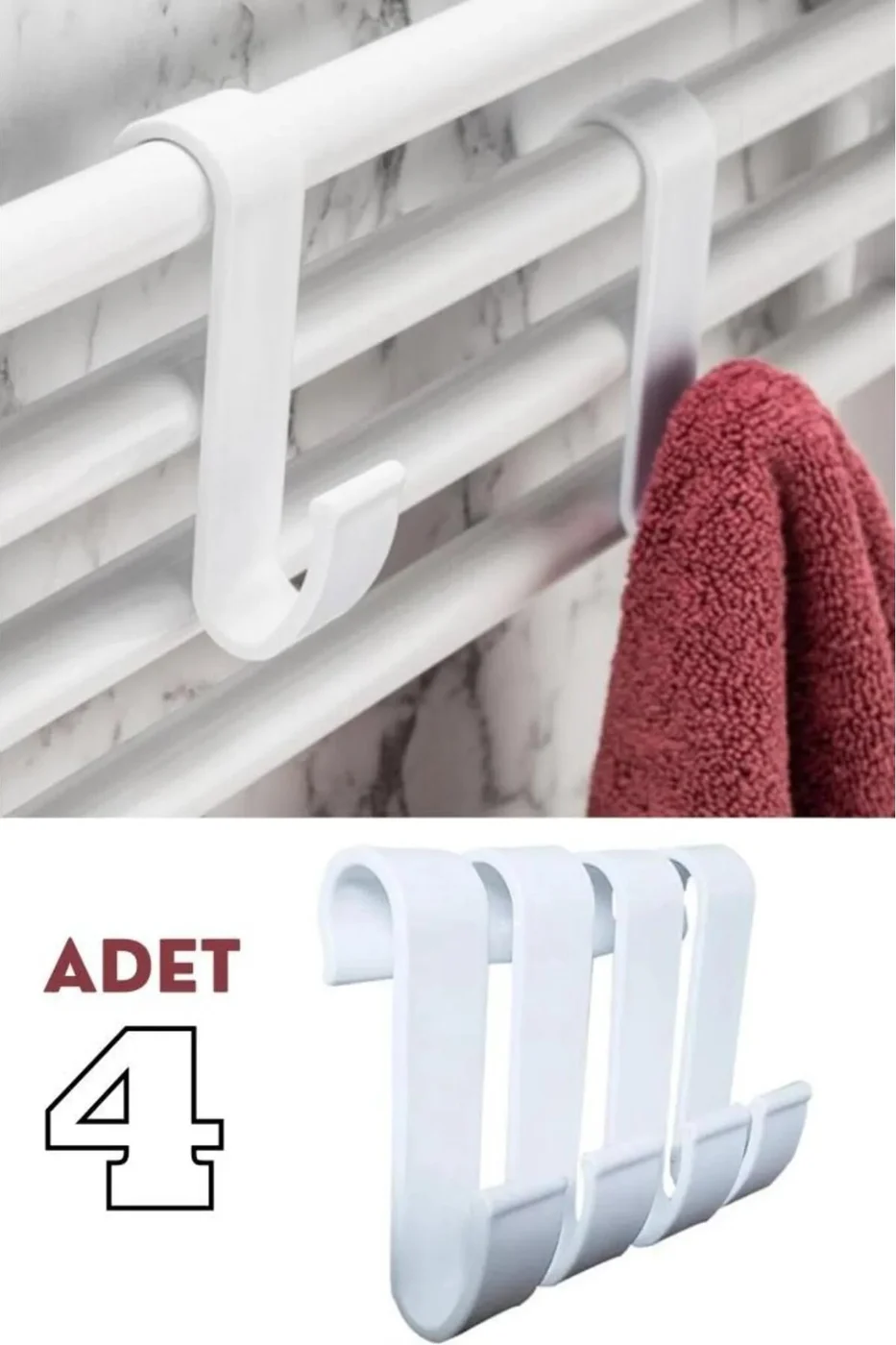 Beyaz 4 Adet Havlupan Duşakabin Askısı, Petek Banyo Mutfak Kancalı Havlu Bornoz Askısı 4’lü Set gorsel 2